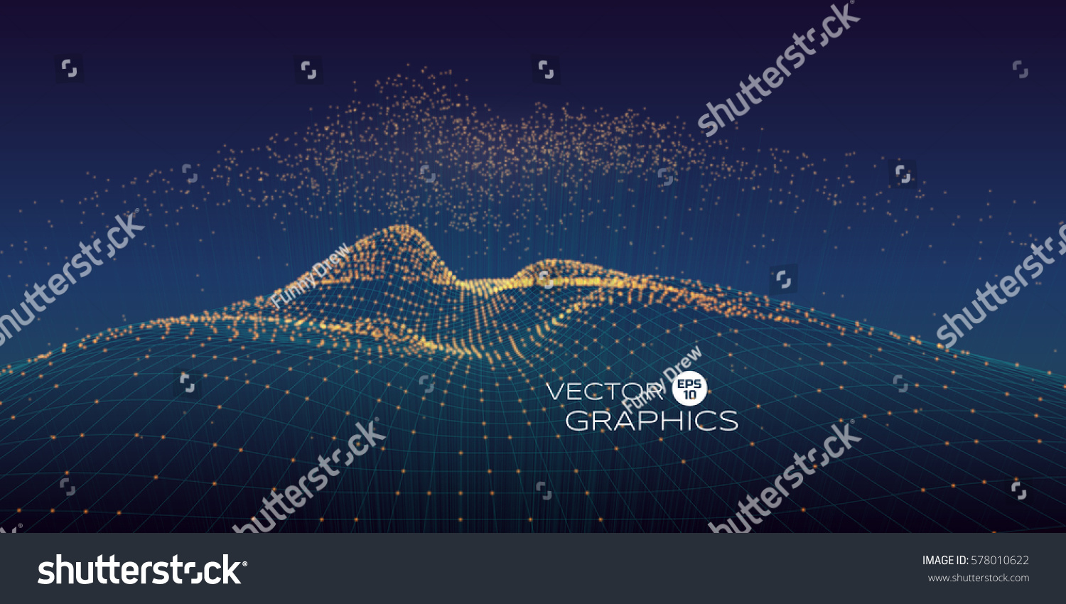 Cyber vector landscape made of wireframe and particles with rising particles above with connection line. Modern design concept for technology illustration  big data.