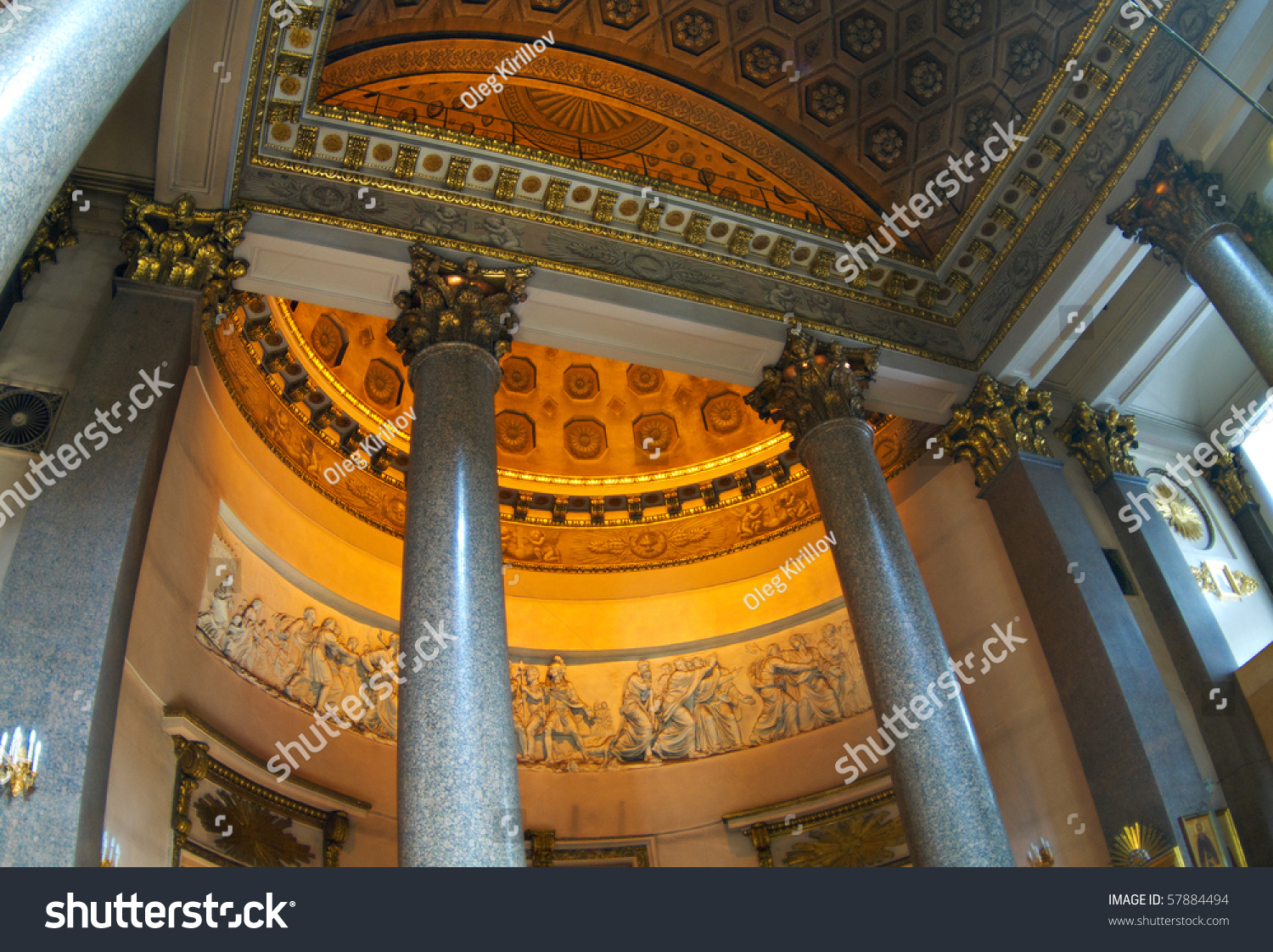 Kazan Cathedral view on the ceiling inside the building. City of St. Petersburg.