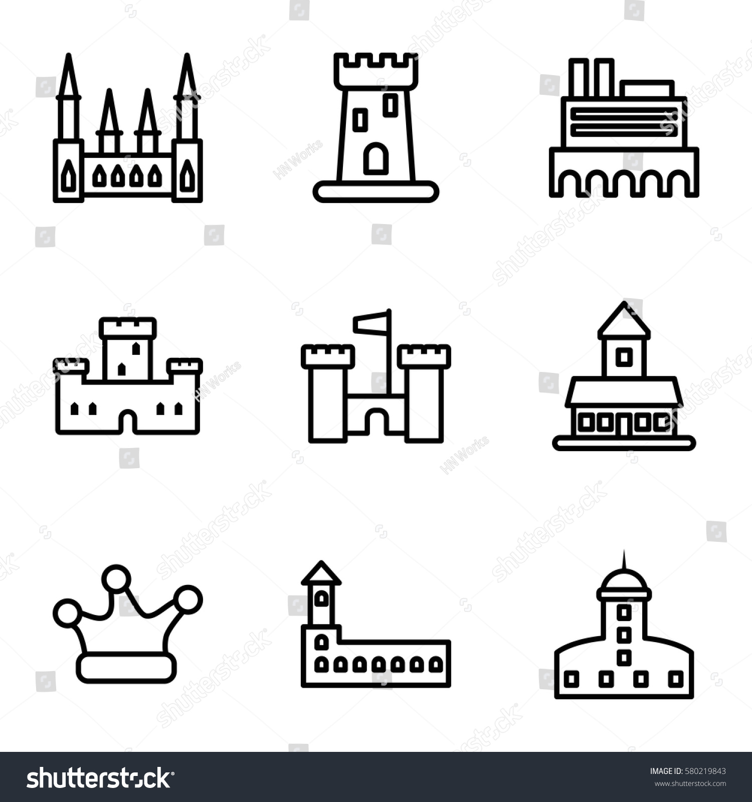 kingdom vector icons. Set of 9 kingdom outline icons such as castle