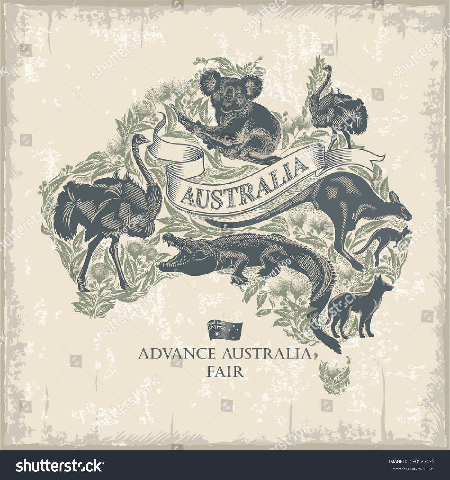 Animals on the map of Australia  vintage  illustration  vector