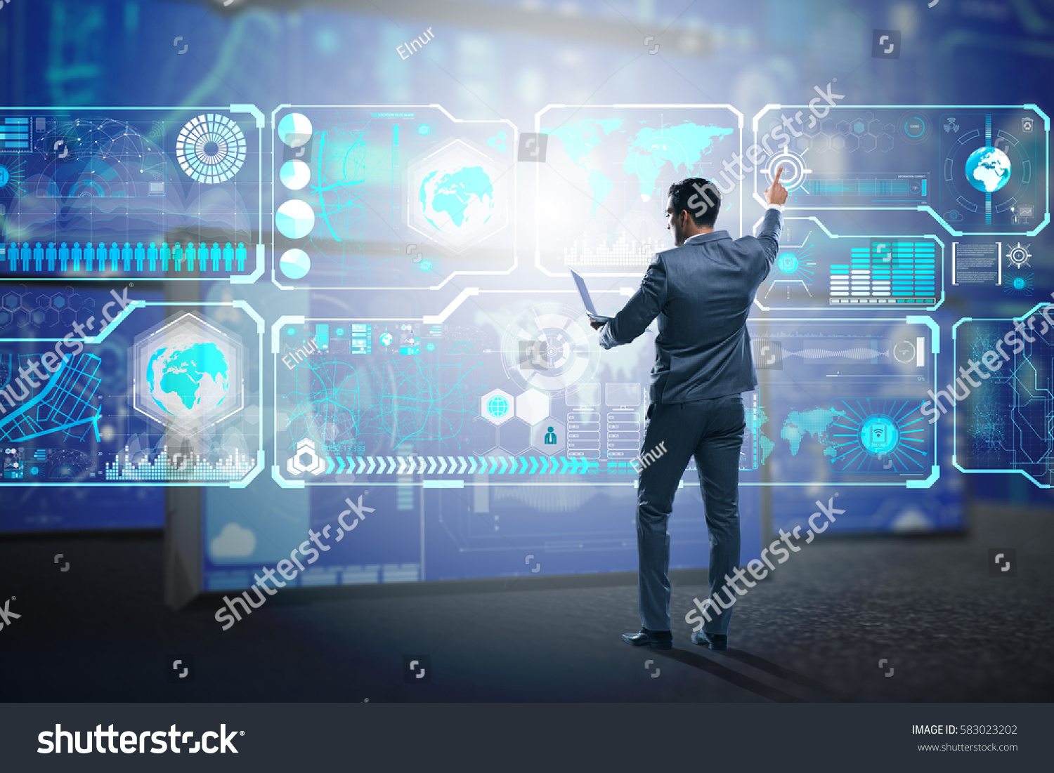 Businessman searching for big data