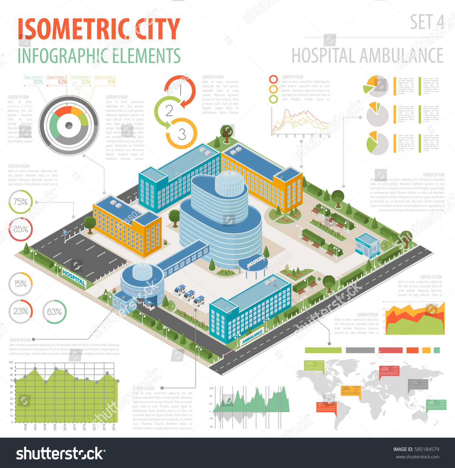 Flat 3d isometric iclinic complex and city map constructor elements ...