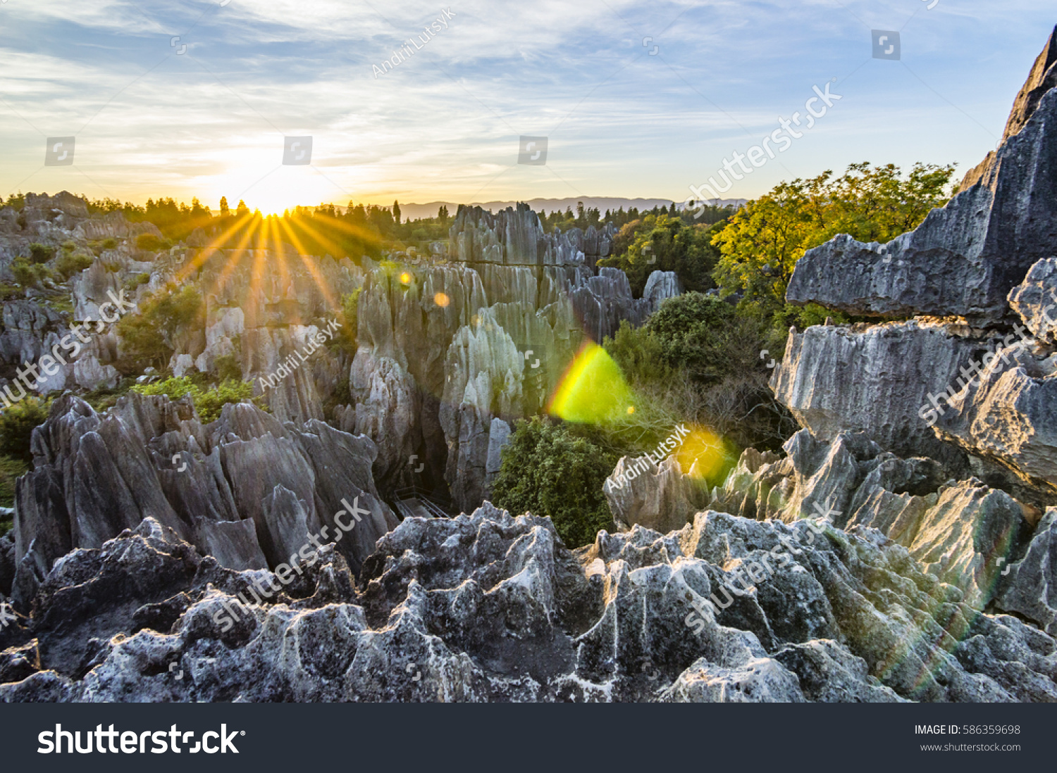 Beautiful sunset in Stone Forest in Shilin  Kunming  Yunnan province  China