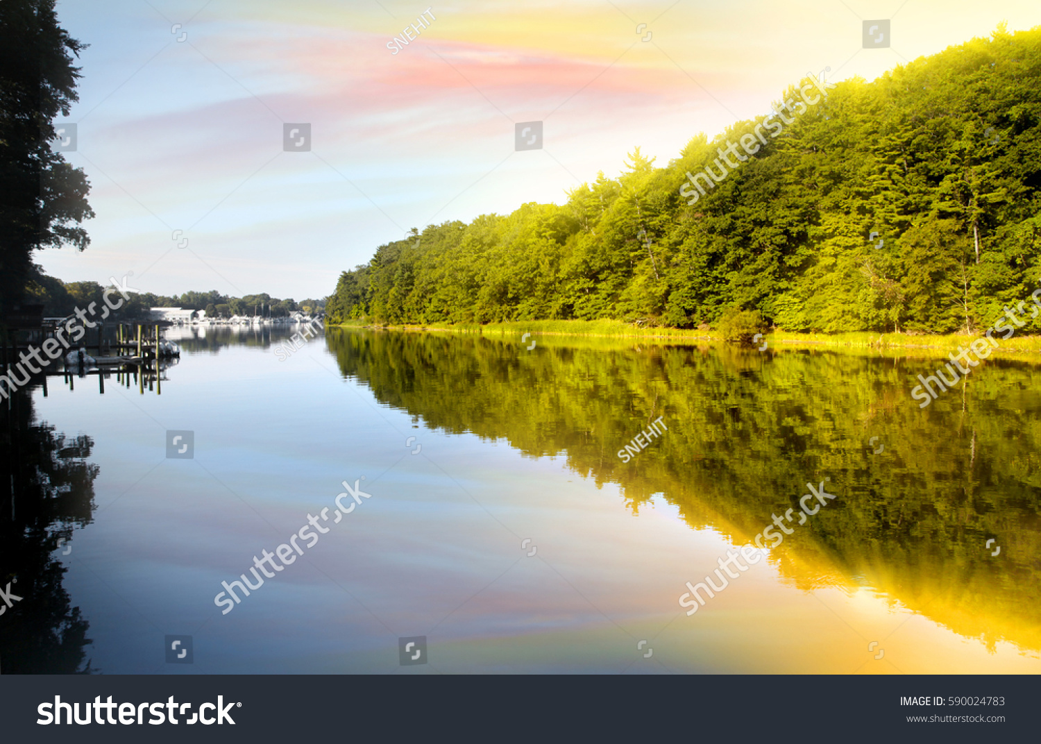 Perfect morning reflections at lake Michigan