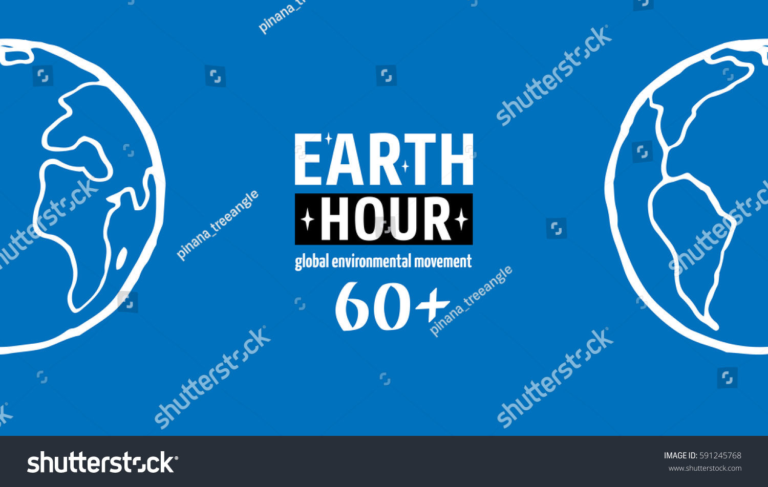 Earth Hour Movement. Horizontal wide blue banner with text and globe