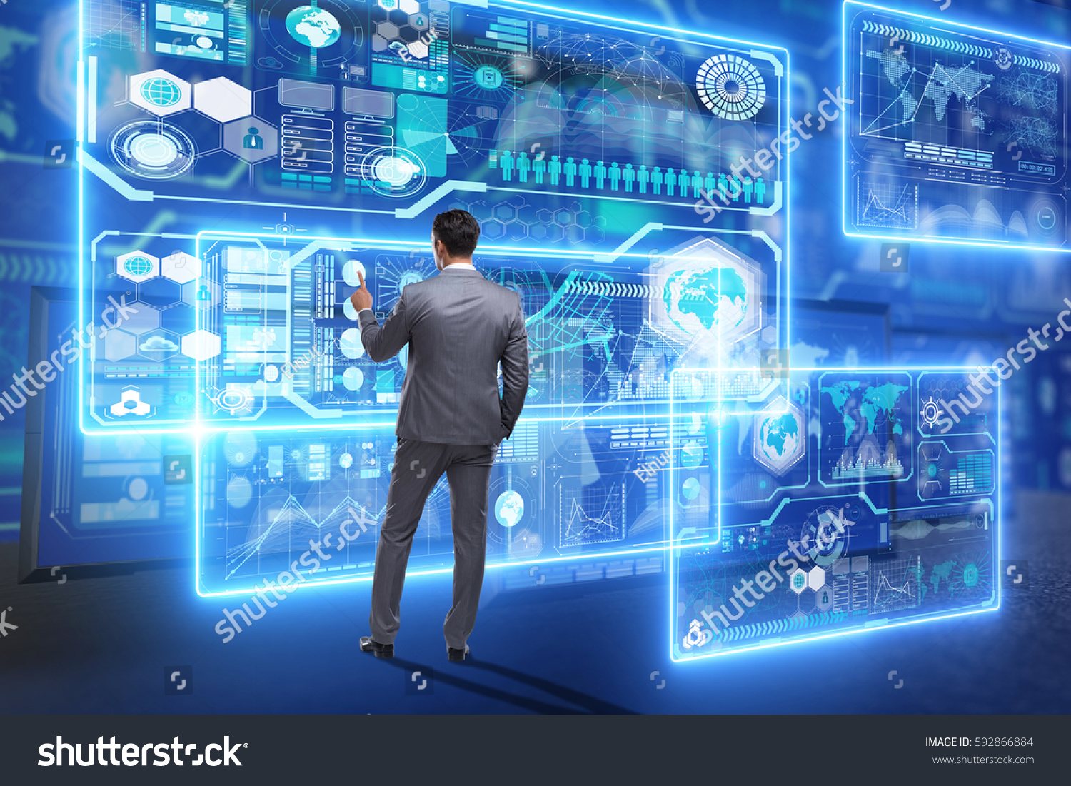 Businessman searching for big data