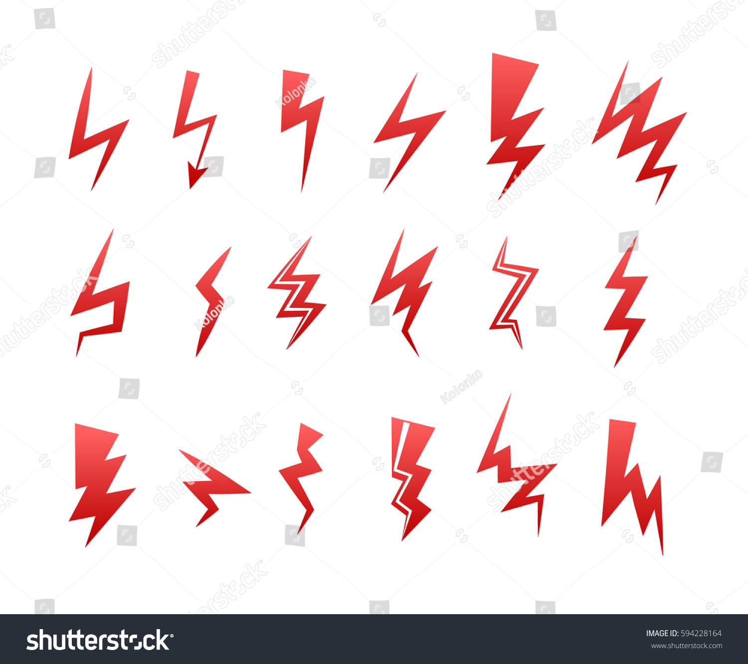 Lightning icon set. Thunder bolt storm vector symbol. Flwsh electric energy sign. Arrow abstract element.