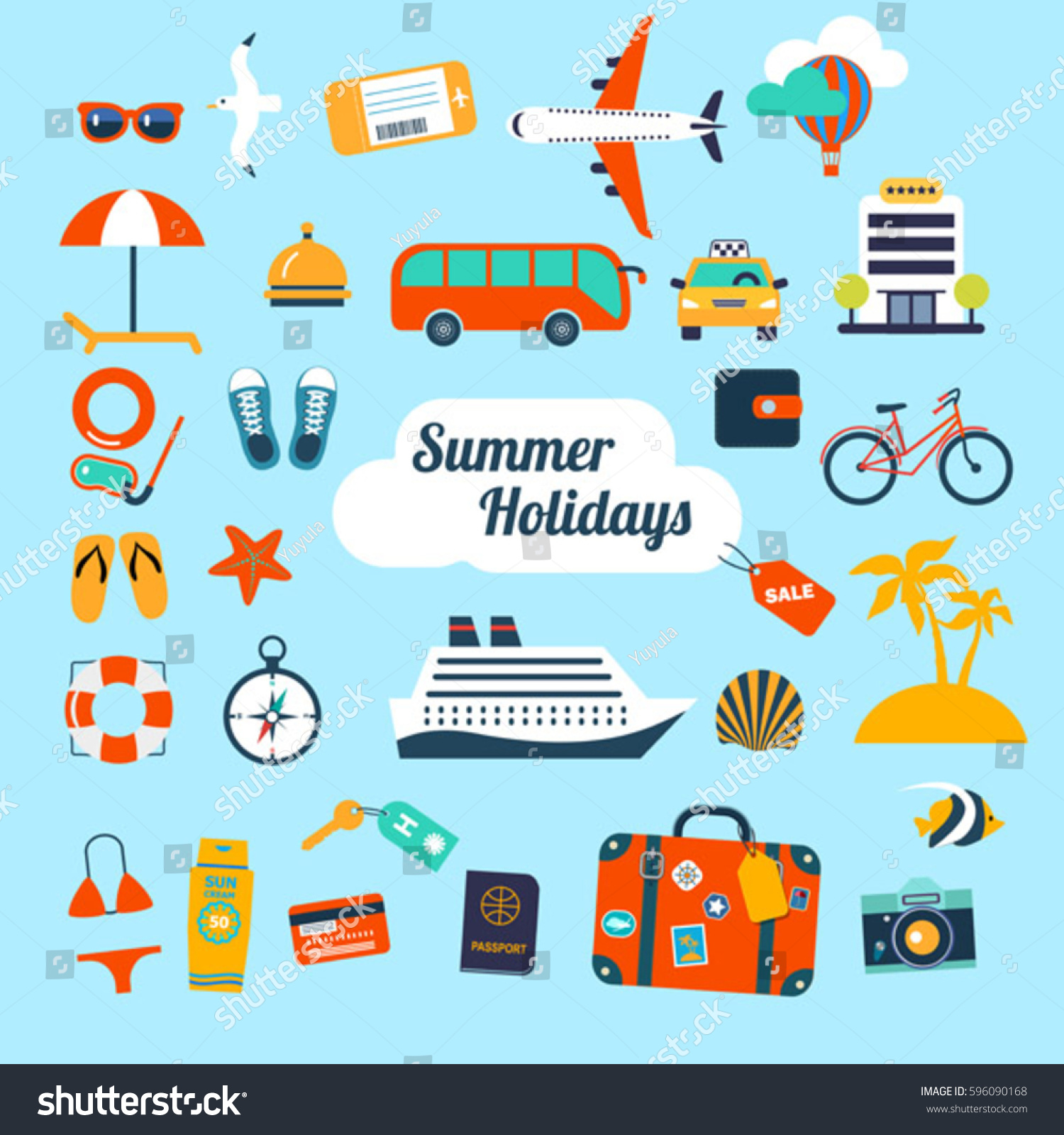 set of flat icons for summer holidays