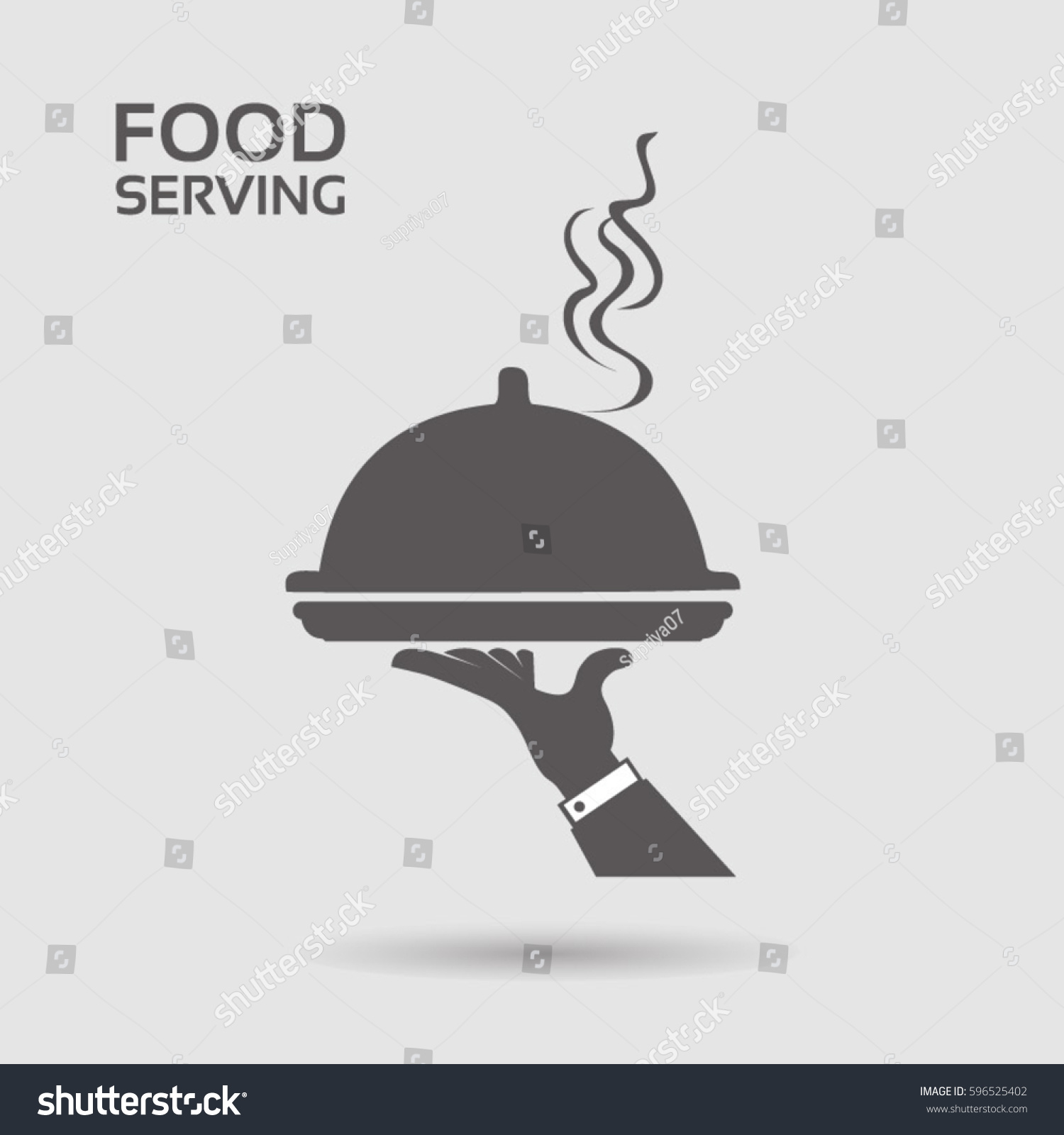 Serving food - with restaurant cloche in hand - grey flat icon