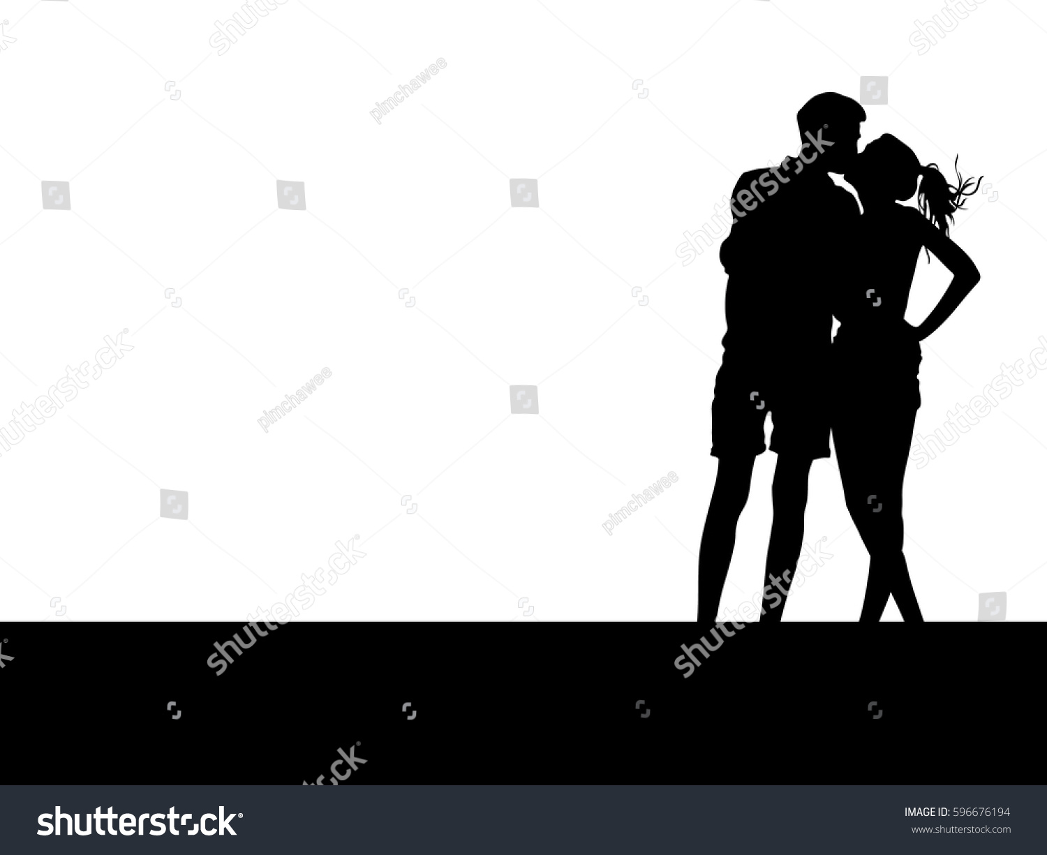 Silhouette vector of romantic couple. Lovers woman and man kissing