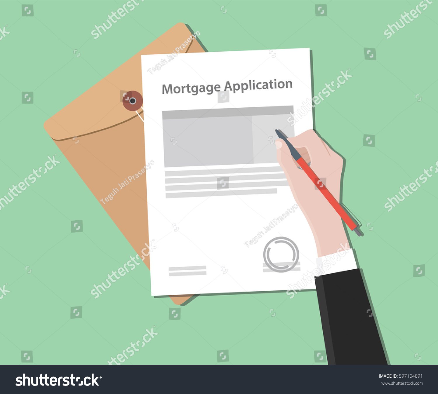 Mortgage application letter illustration with stamped document and folder document