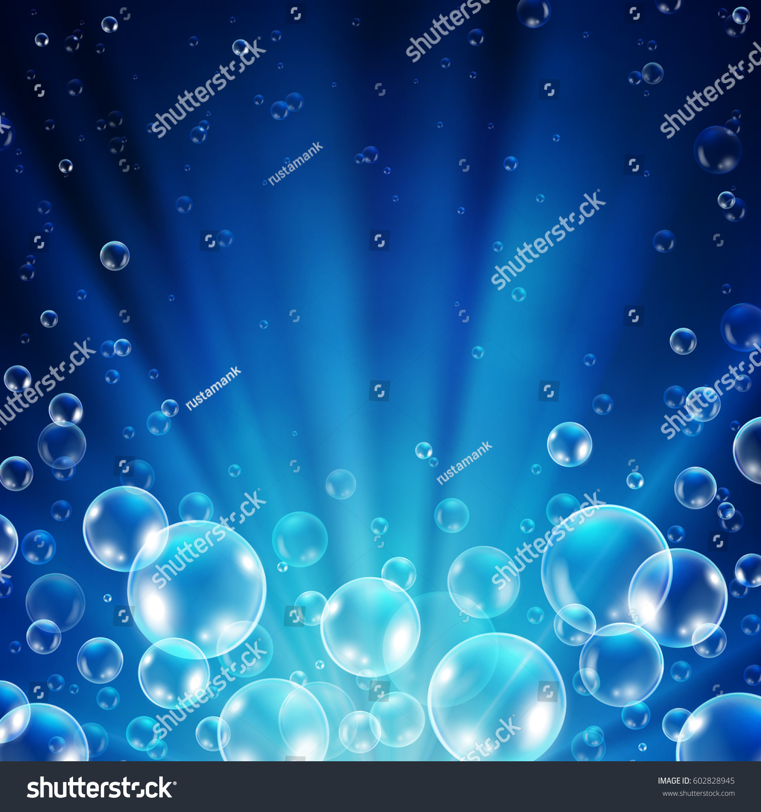 Abstract underwater background with sunlight and air bubbles