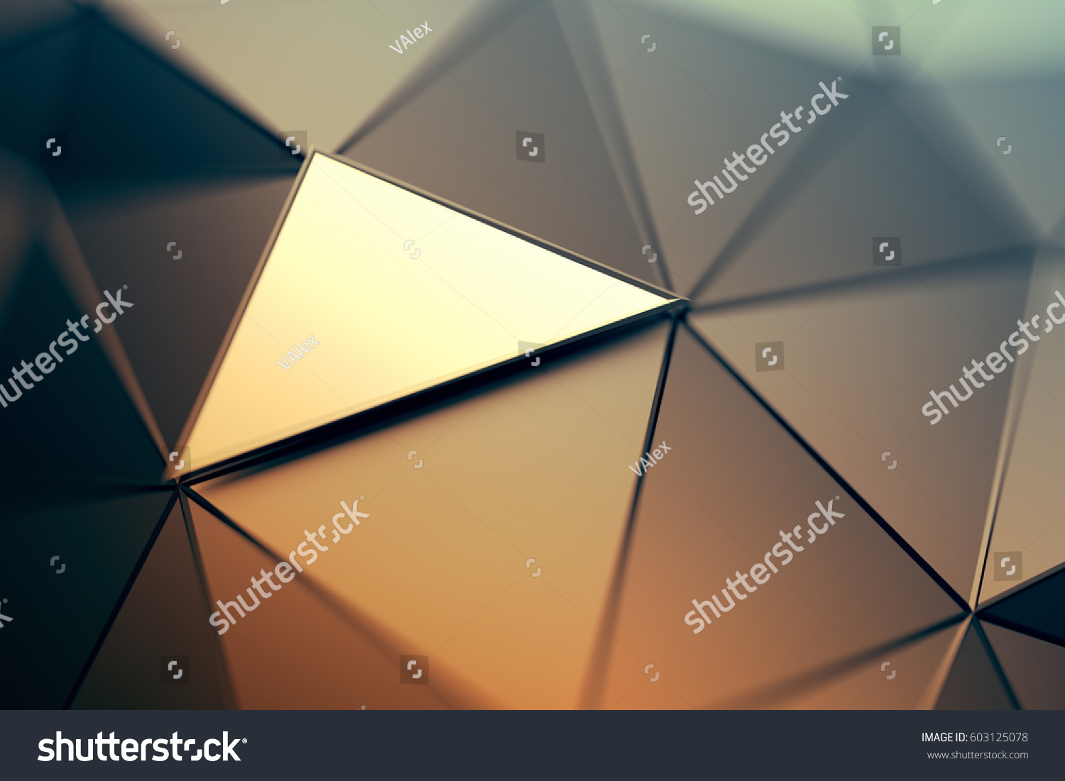 Abstract 3d rendering of triangulated surface. Contemporary background. Futuristic polygonal shape. Distorted low poly backdrop with sharp lines.