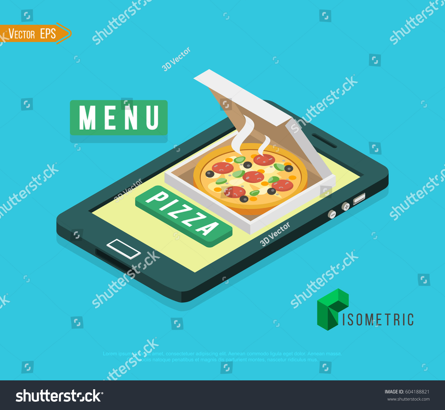 Ecommerce concept: order food online website. Fast food pizza delivery online service. Can be used for advertisement  infographic  game or mobile apps icon. 
