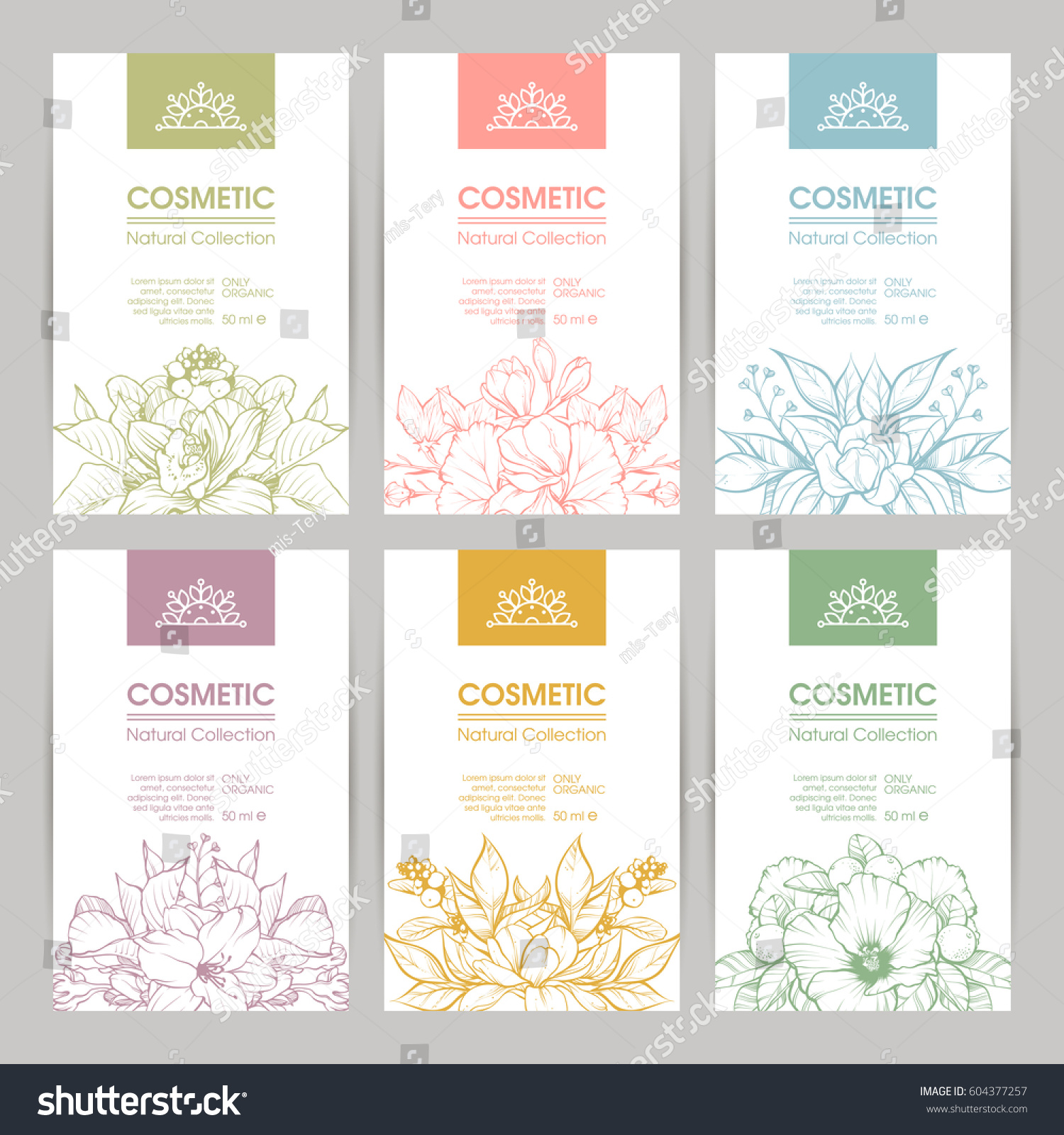 Vector set of templates packaging cosmetic  label  banner  poster  branding. Stylish design with floral illustrations. Hair care  skin care.