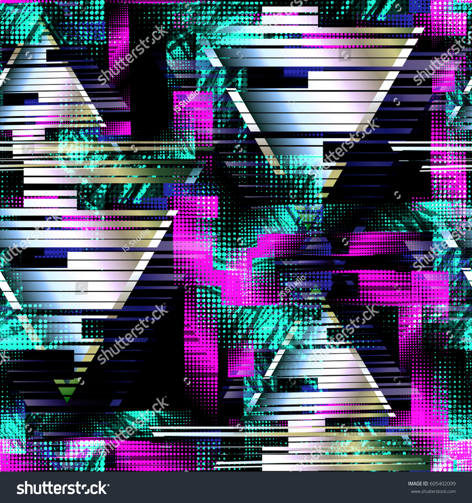 Retrowave seamless pattern with glitch design. Cyberpunk background. Digital gradient print. Textile print for bed linen jacket package design fabric and fashion concepts.