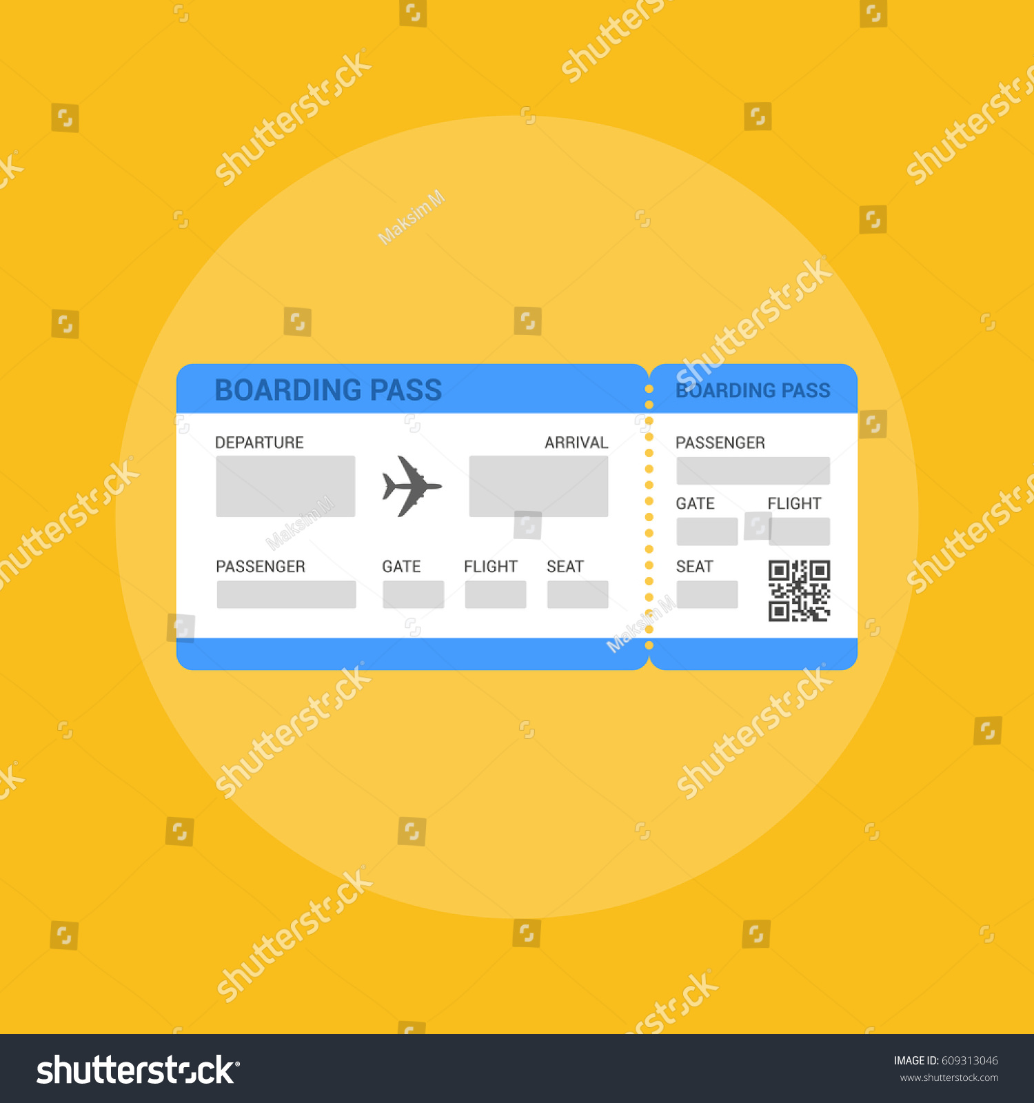 Airline boarding pass ticket on orange background. Vector illustration