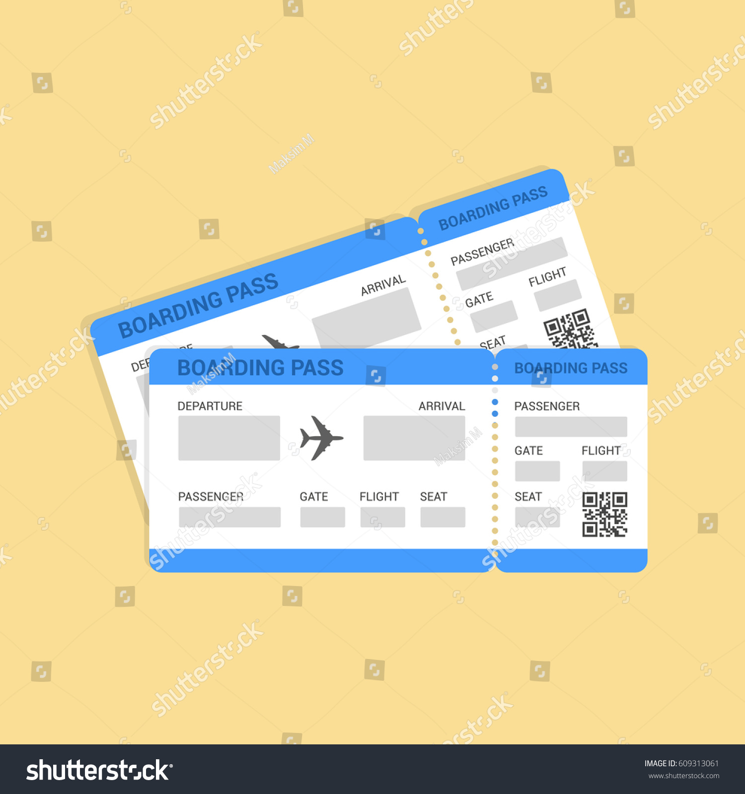 Two airline boarding pass tickets isolated on background. Vector illustration