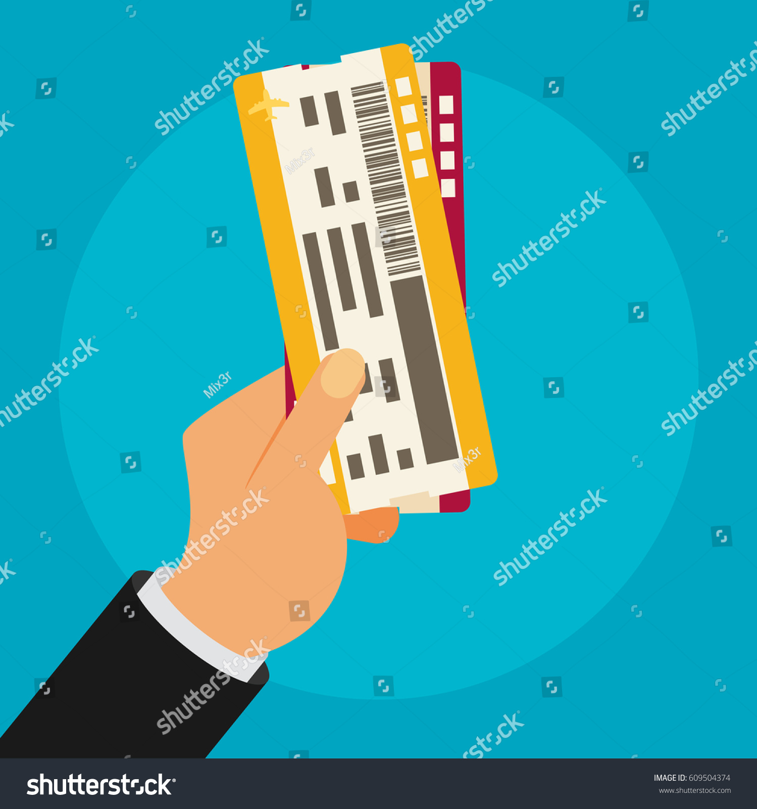 Hand holding boarding pass tickets. 