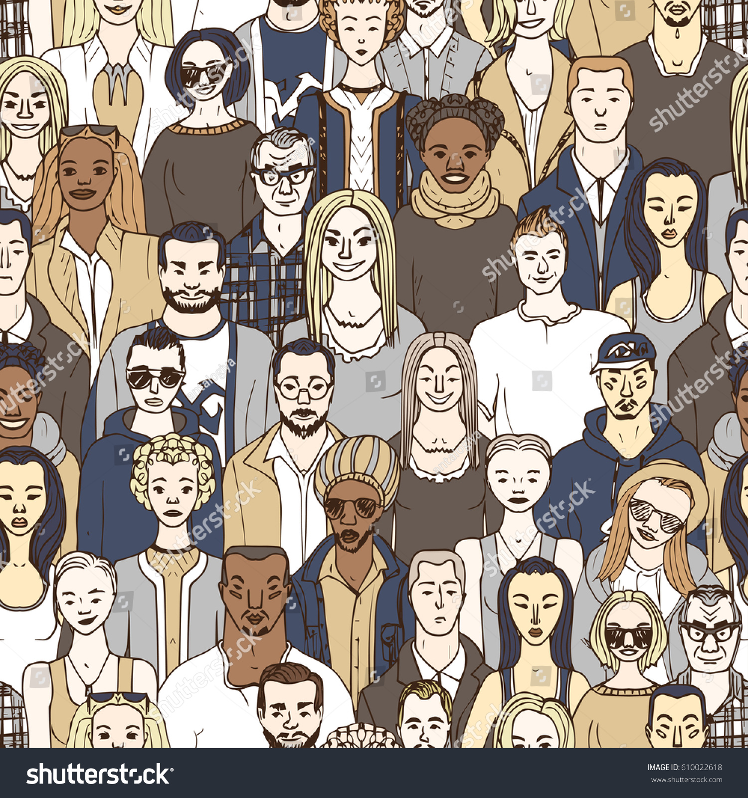 crowd of people. seamless pattern of hand drawn people