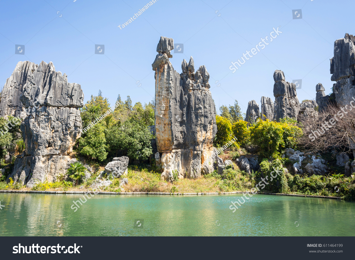 Stone pillars inside Stone forest or Shilin stone forest is a notable set of limestone formations in Yunnan province  China