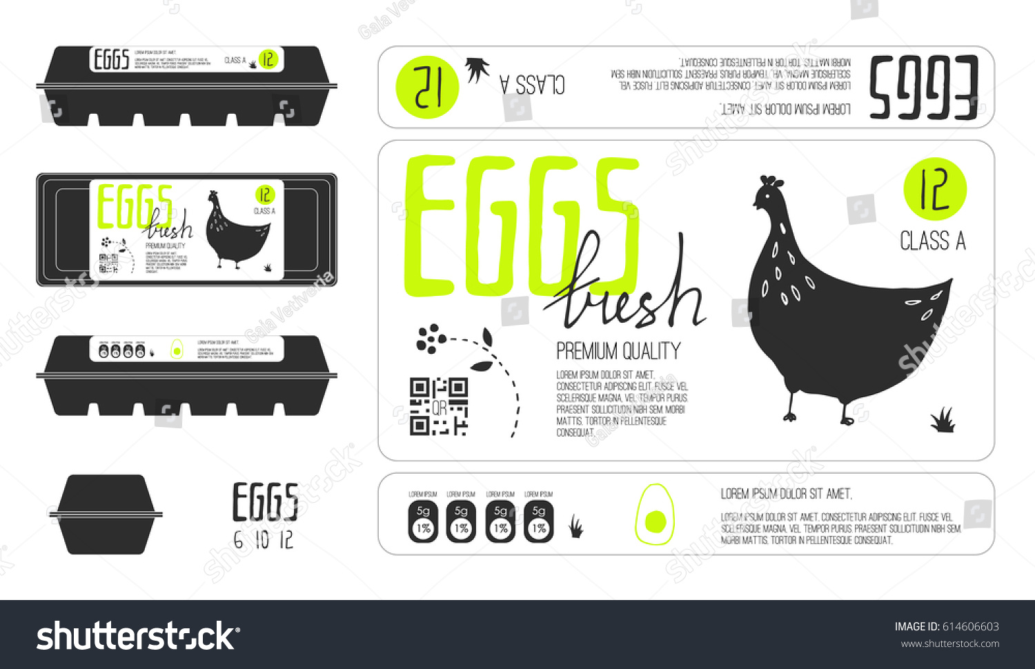 Set of template labels for egg packaging with lettering. Hand drawn design elements.