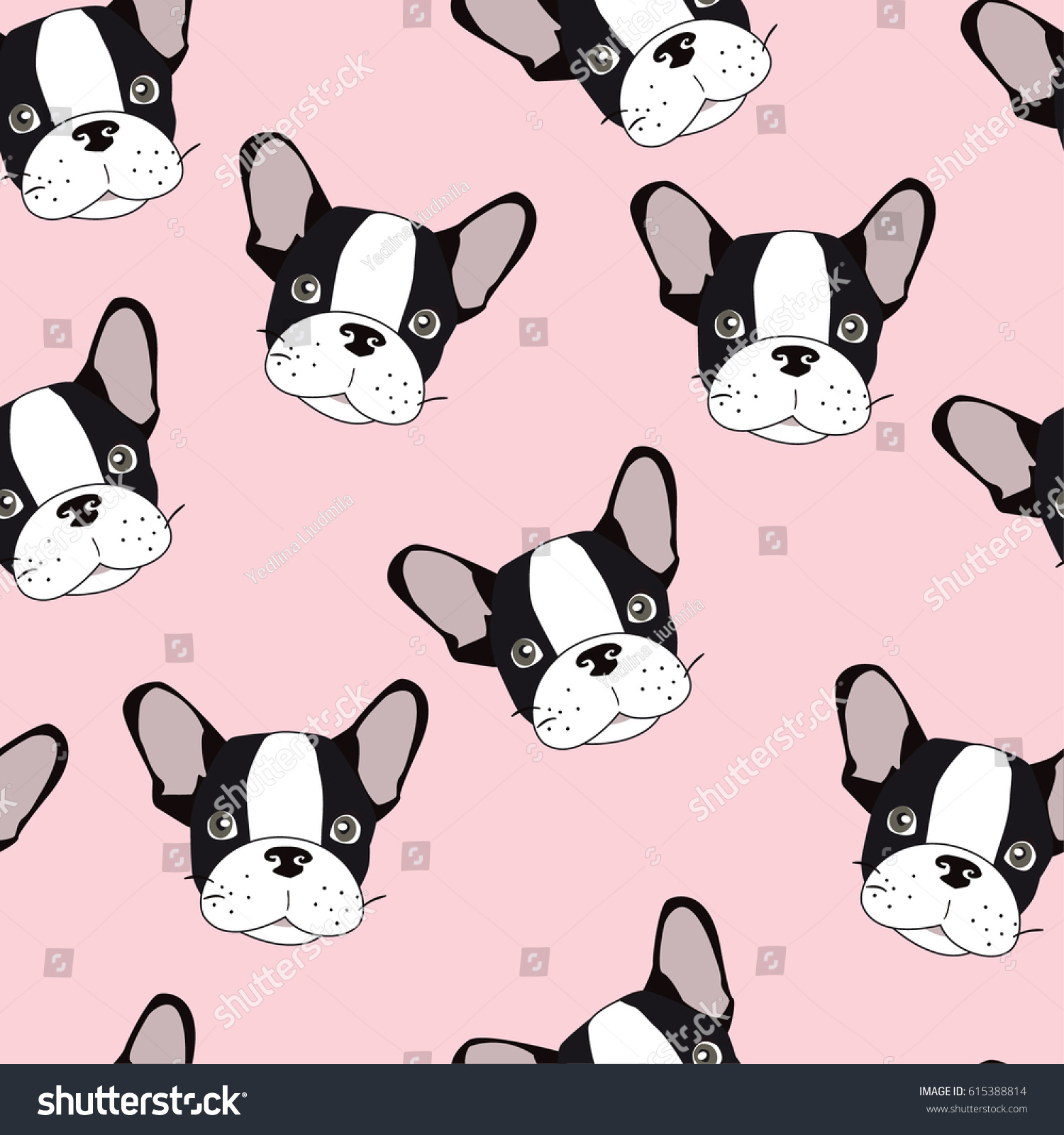 Vector seamless pattern with cute cartoon dog puppies. Can be used as a background  wallpaper  fabric and for other design.French Bulldog pattern