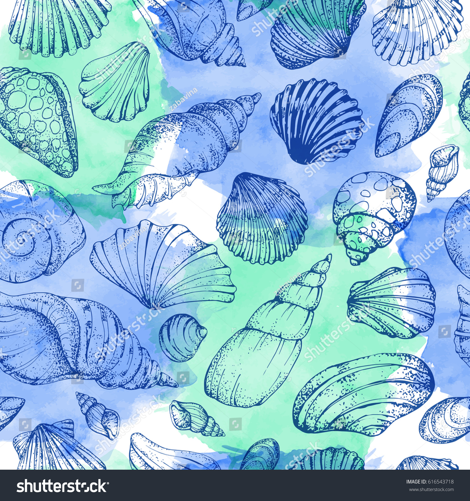 Seamless vector pattern with seashells. Hand drawn vintage sketch ...