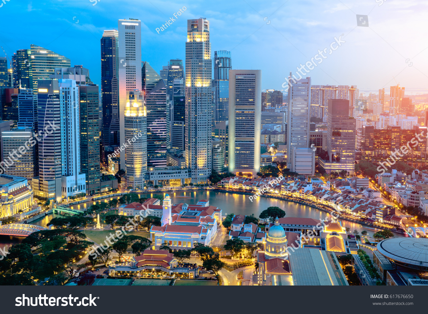 Business district modern building at dusk  Singapore city skyline