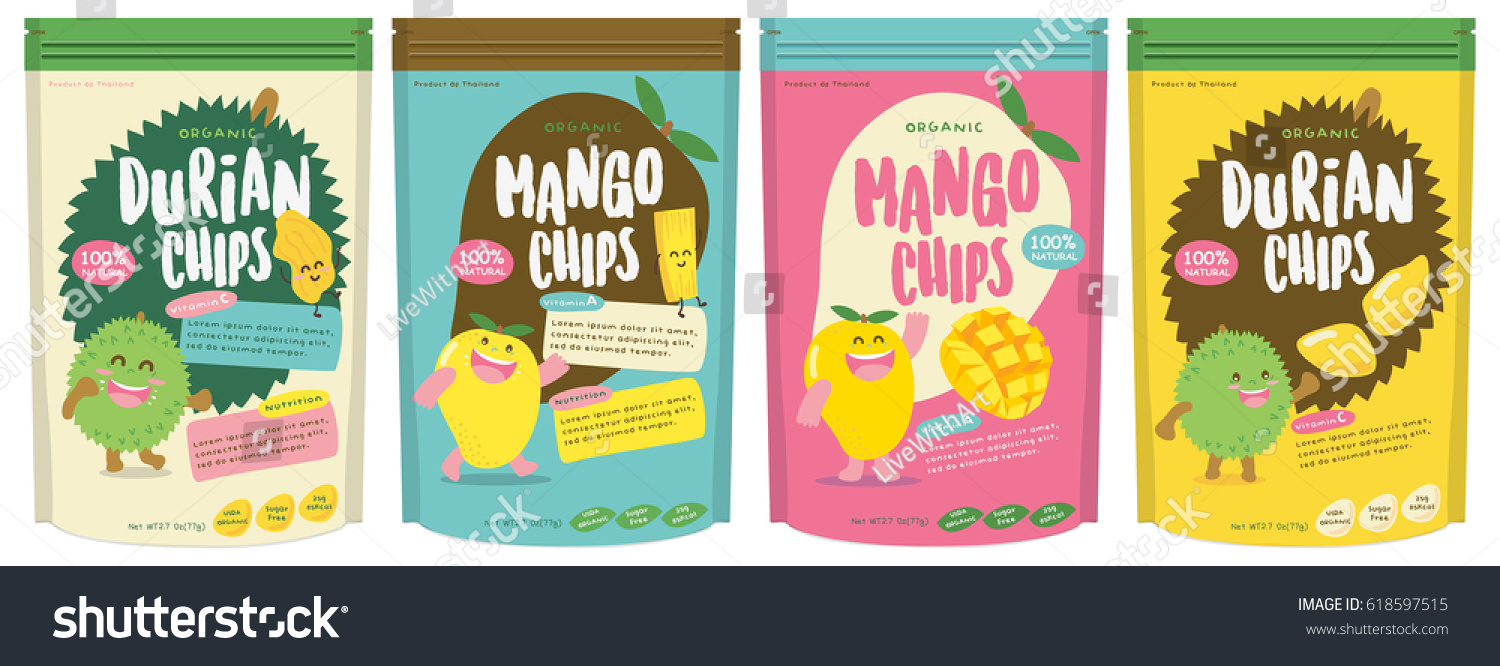 Cute Durian and Mango Fruits Packaging Design Vector