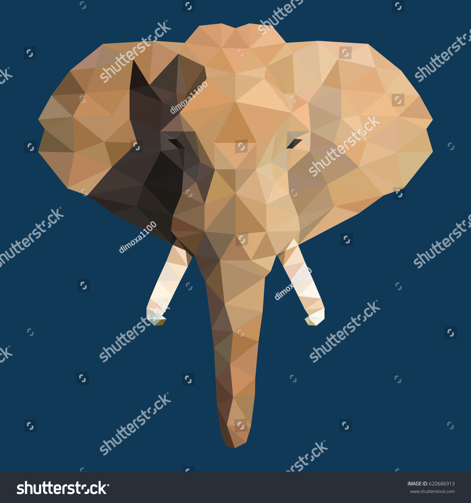 The elephant face created in low poly design. Vector illustration