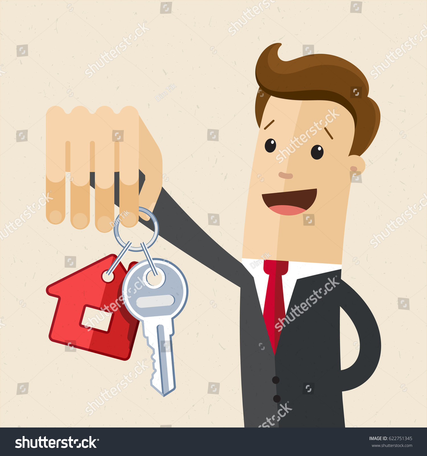 Businessman hold a key of house or apartment. Vector  Illustration  Flat