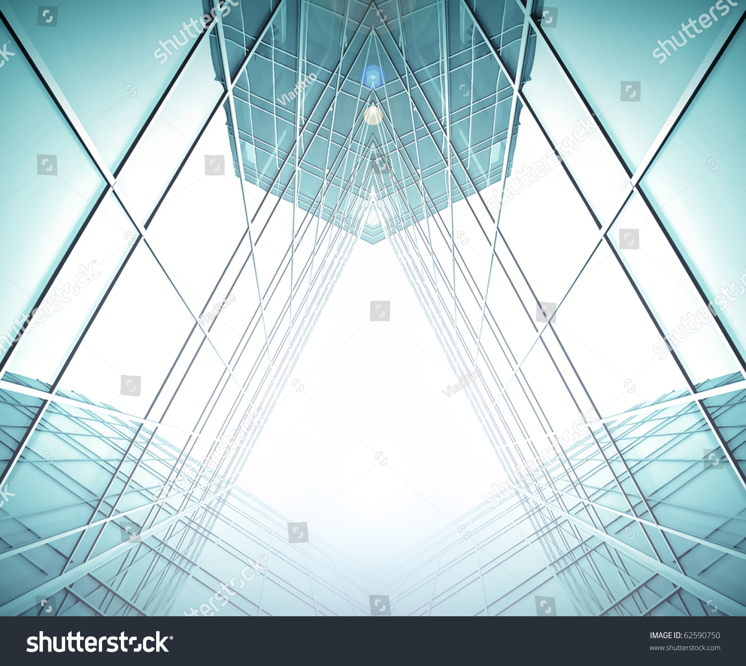 closed angle symmetric corridor of glass building in haze