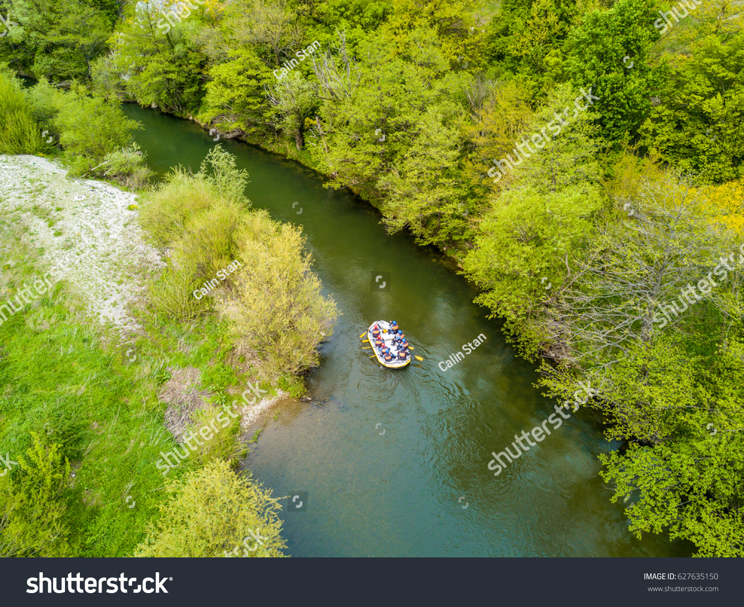 rafting on the river nera gorges aerial view from a drone