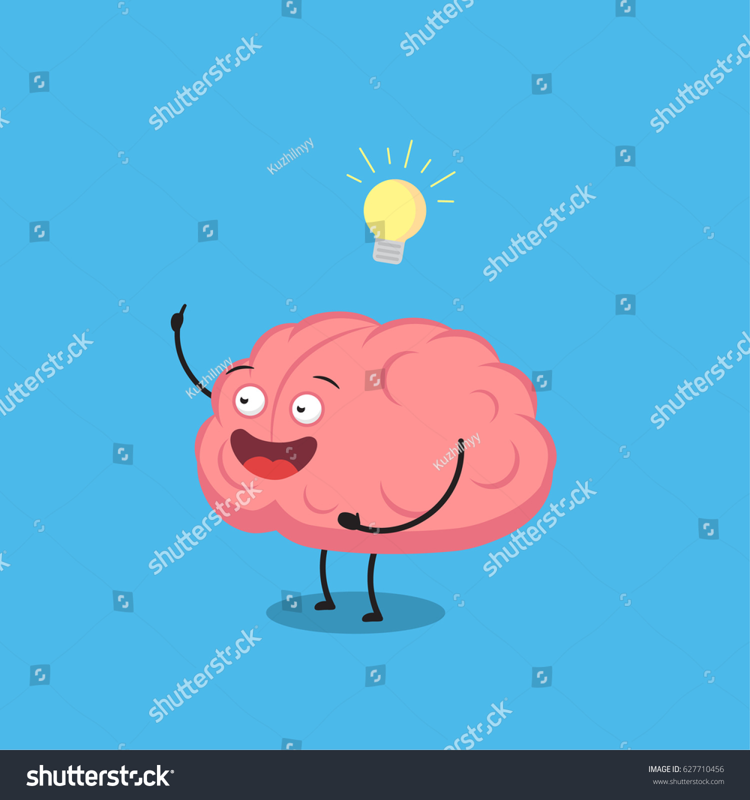 Funny cartoon brain have an idea. Vector illustration