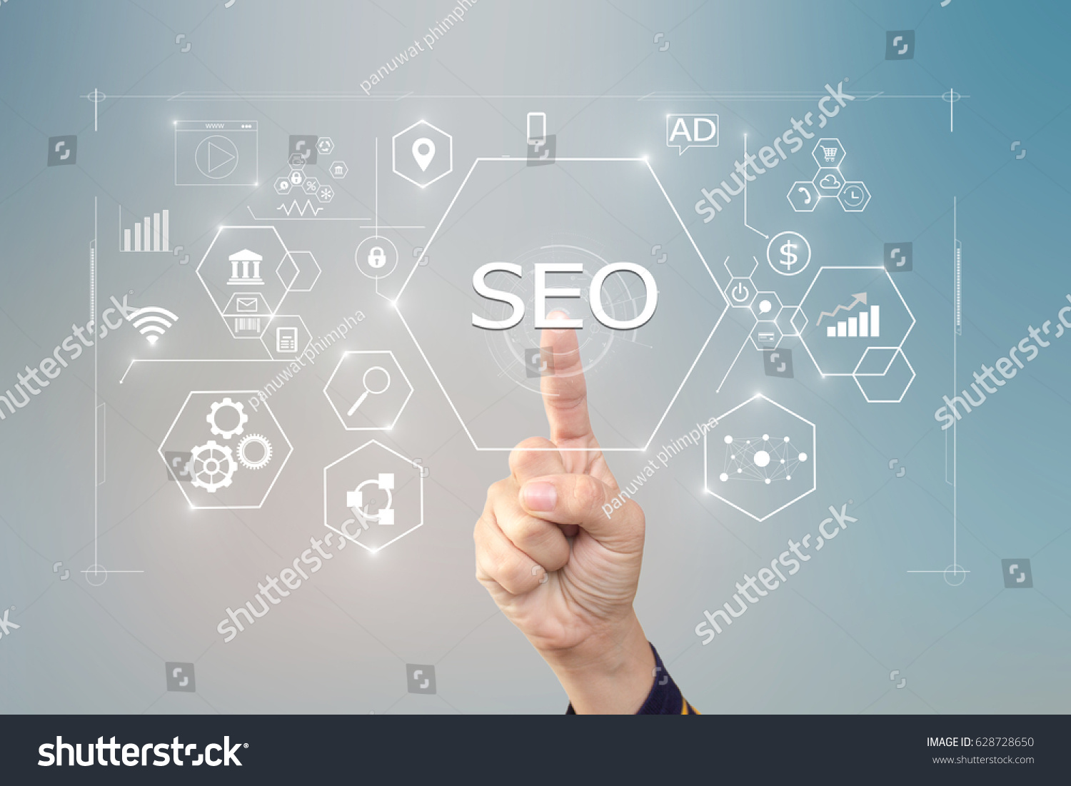 SEO Search Engine Optimization concept.Hands put at something