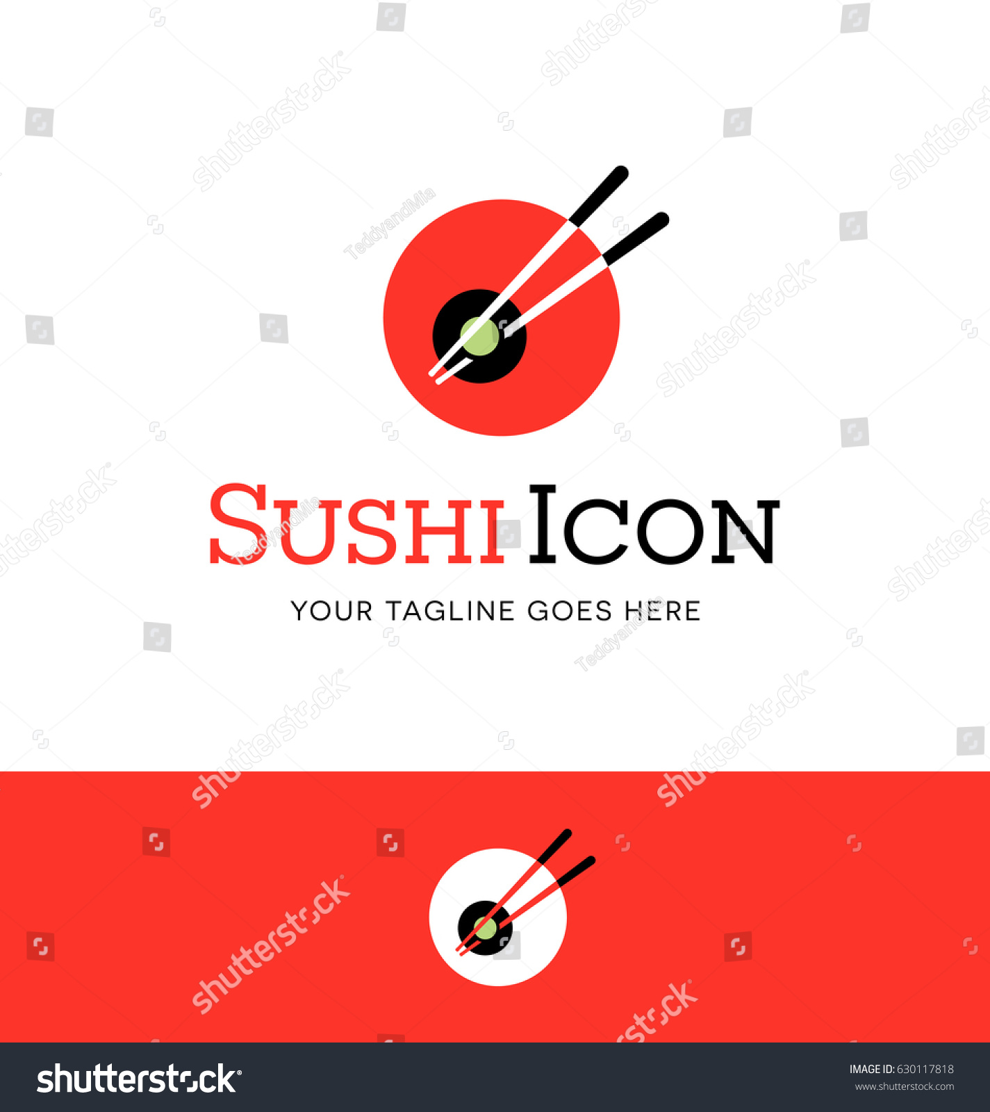 abstract circle sushi logo with chopsticks. Vector Icon.