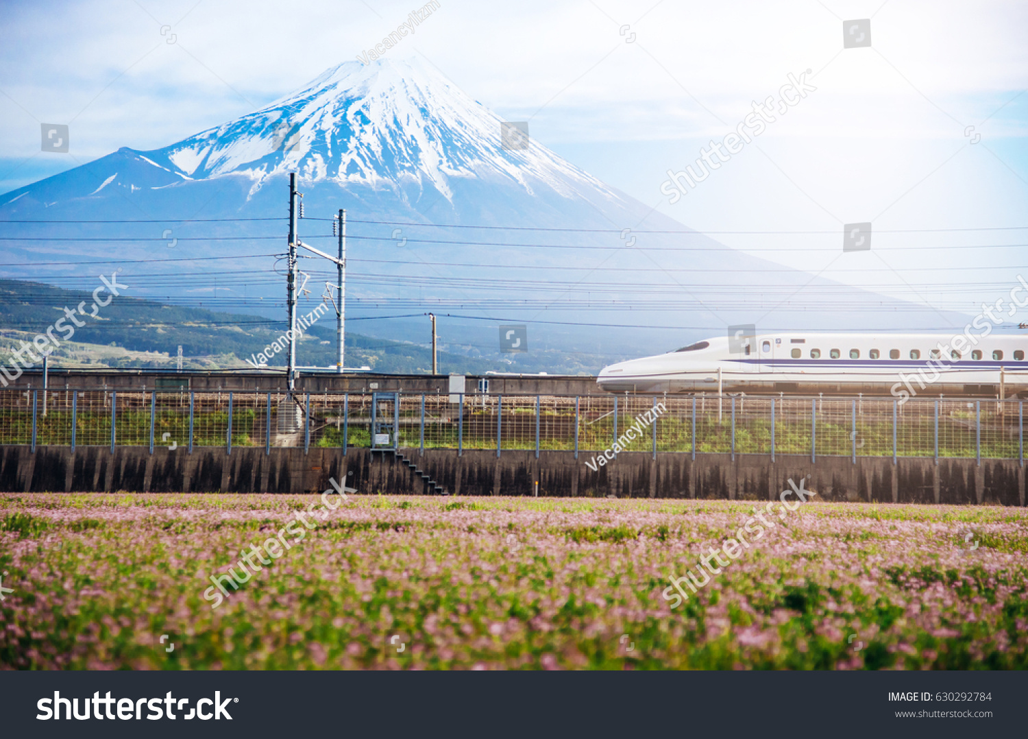 View of Mt Fuji and Tokaido Shinkansen  Shizuoka  Japan.