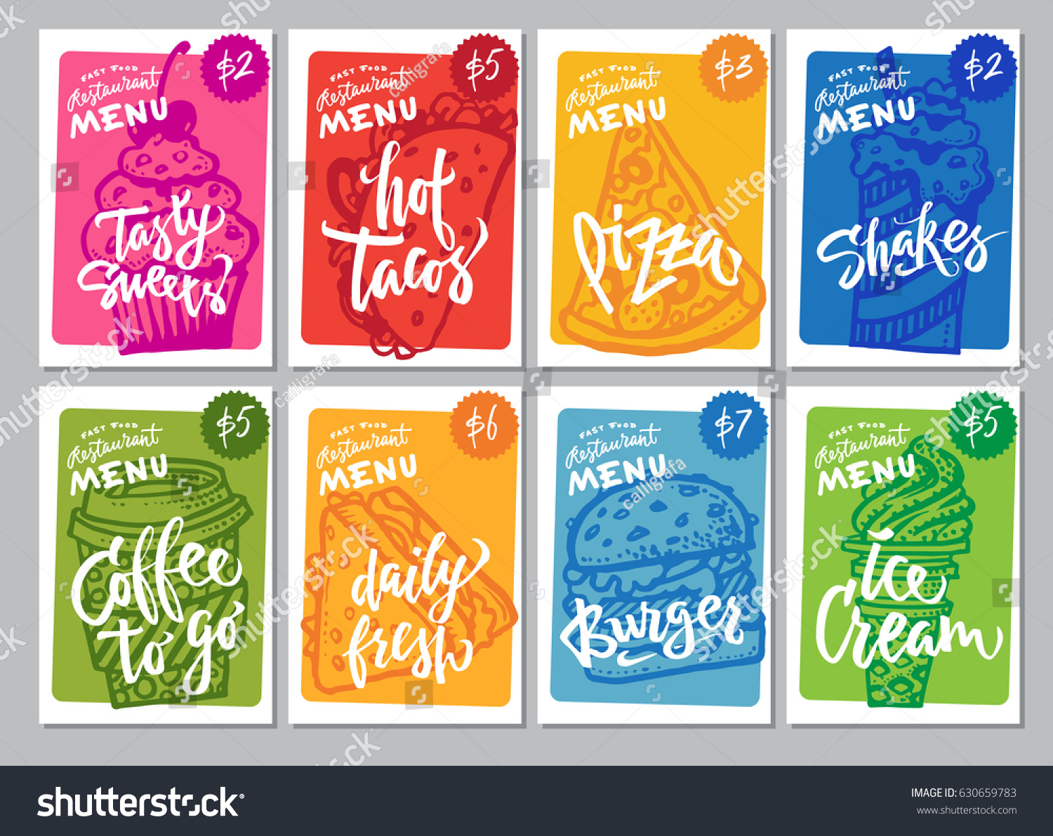 Hand-drawn Fast food menu. Background with food for menu and advertising or packaging. Sketch. Vector design