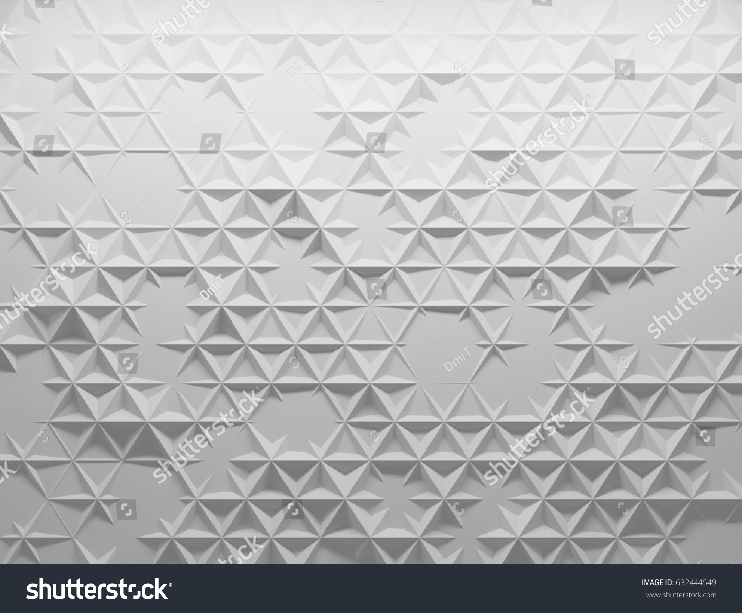 White polygonal triangle geometric texture. 3D rendering background.