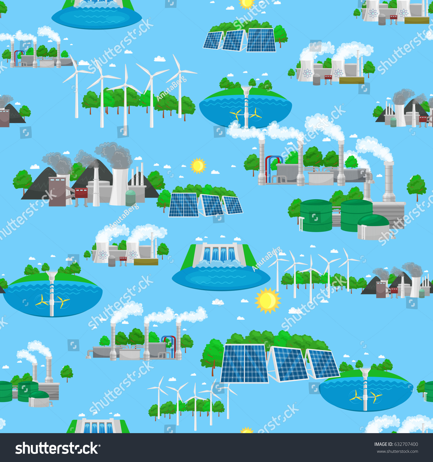 Seamless pattern renewable ecology energy green city power alternative ...