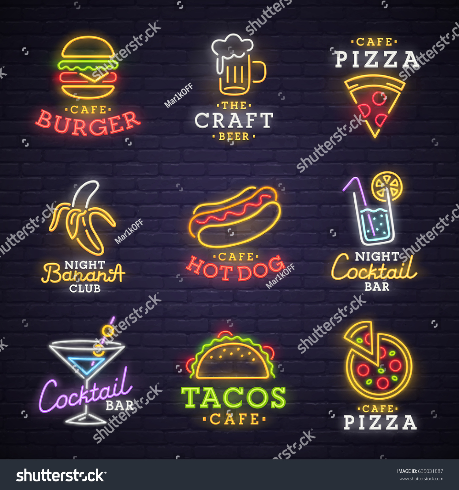 Food and drink neon sign. Neon sign  bright signboard  light banner. 