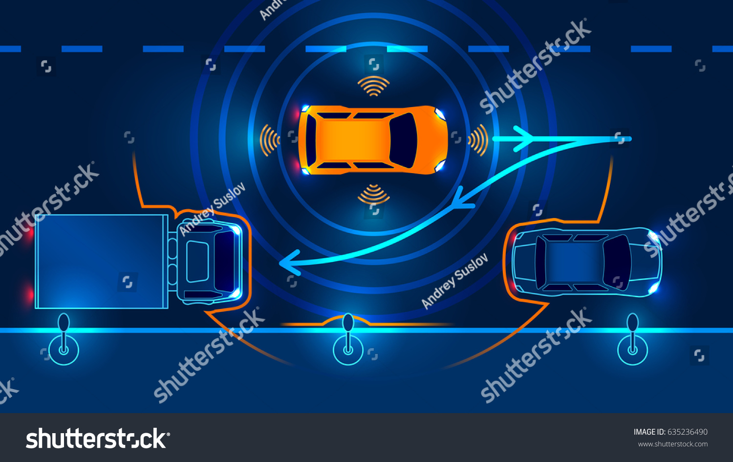 Smart car Parking Assist system parallel Parking. Vector illustration.