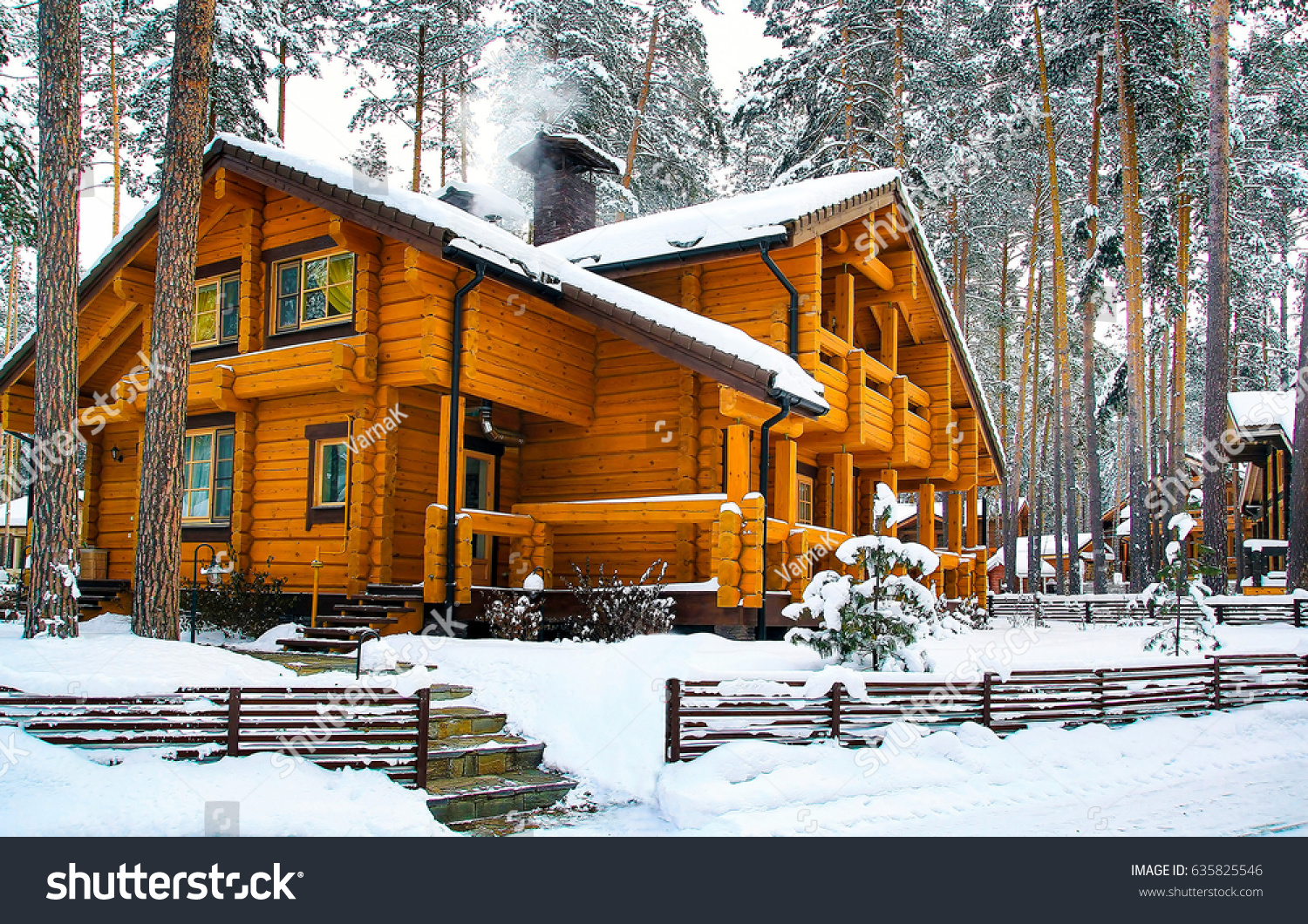 Winter wooden cottage house