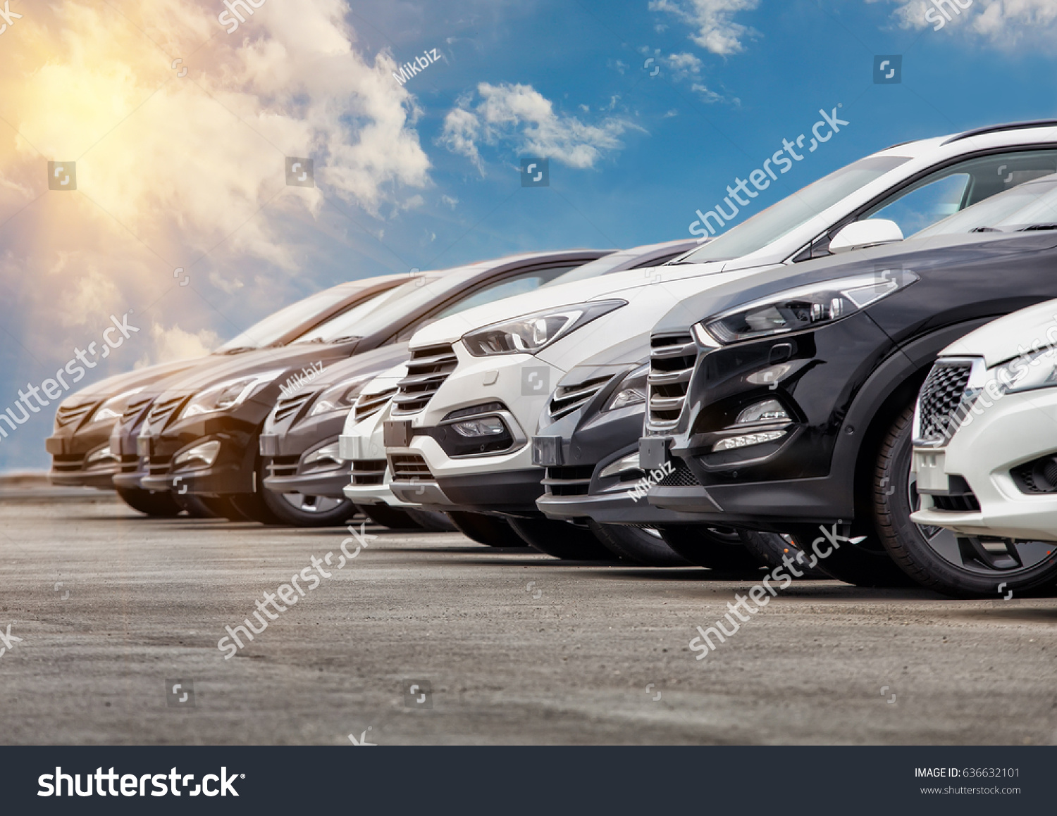 Cars For Sale Stock Lot Row. Car Dealer Inventory