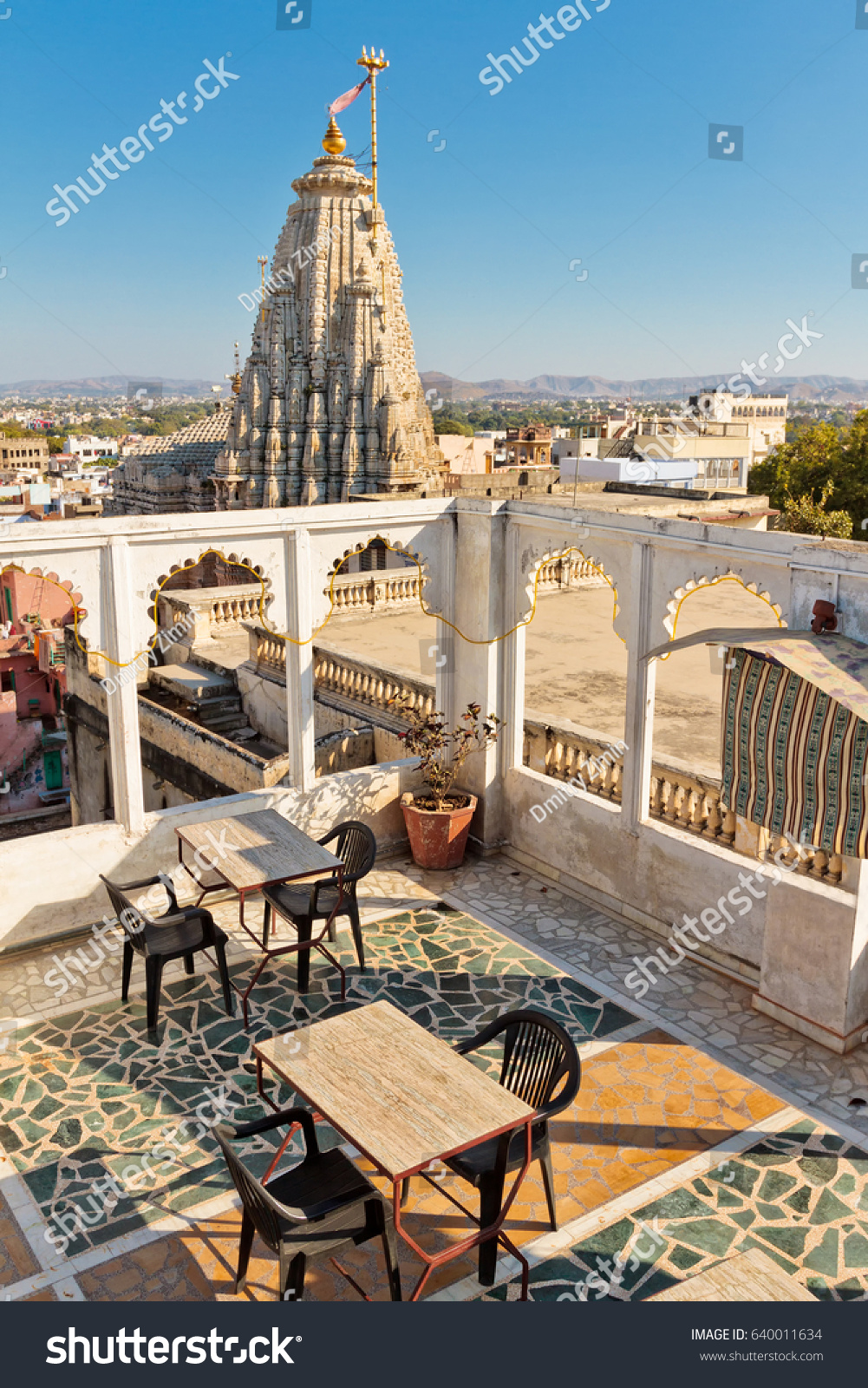 Roof top with view on Jagdish Temple in Udaipur  Rajastan  India