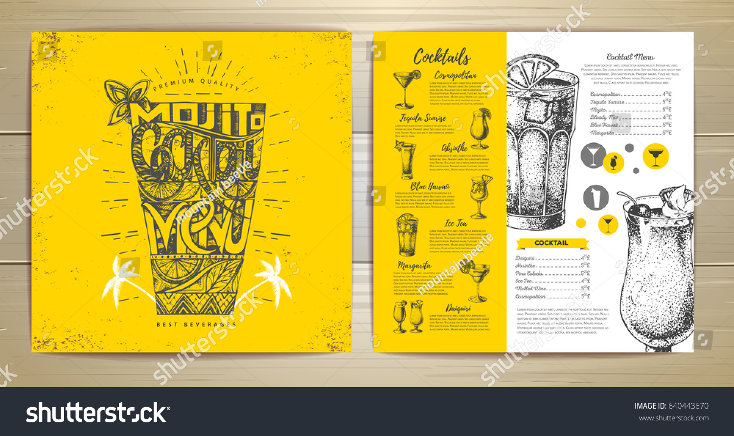 Vintage typography cocktail menu design