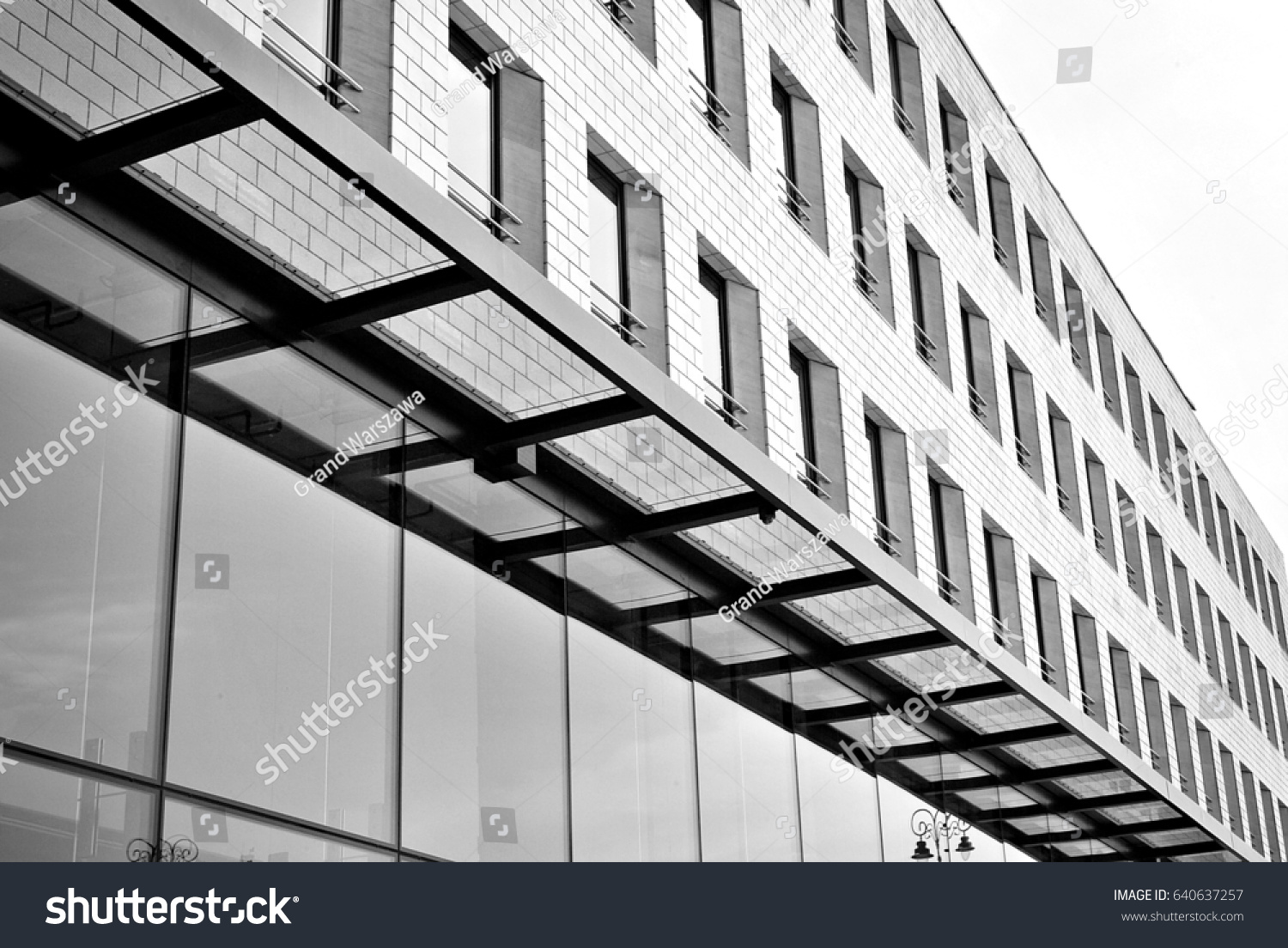 Modern office building. Architectural details of modern  building. Black and white.