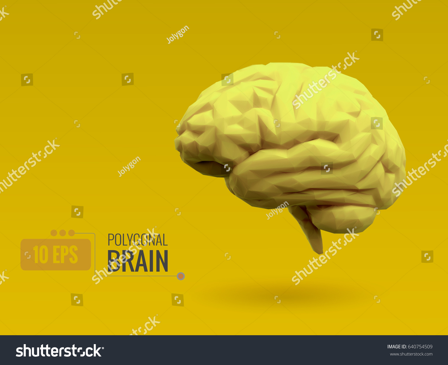 Low poly bright lemon yellow brain on yellow background