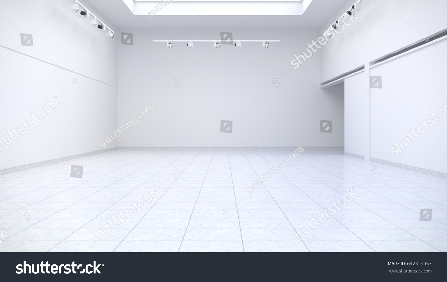 Empty exhibition hall. Bright and spacious room. 3D render.